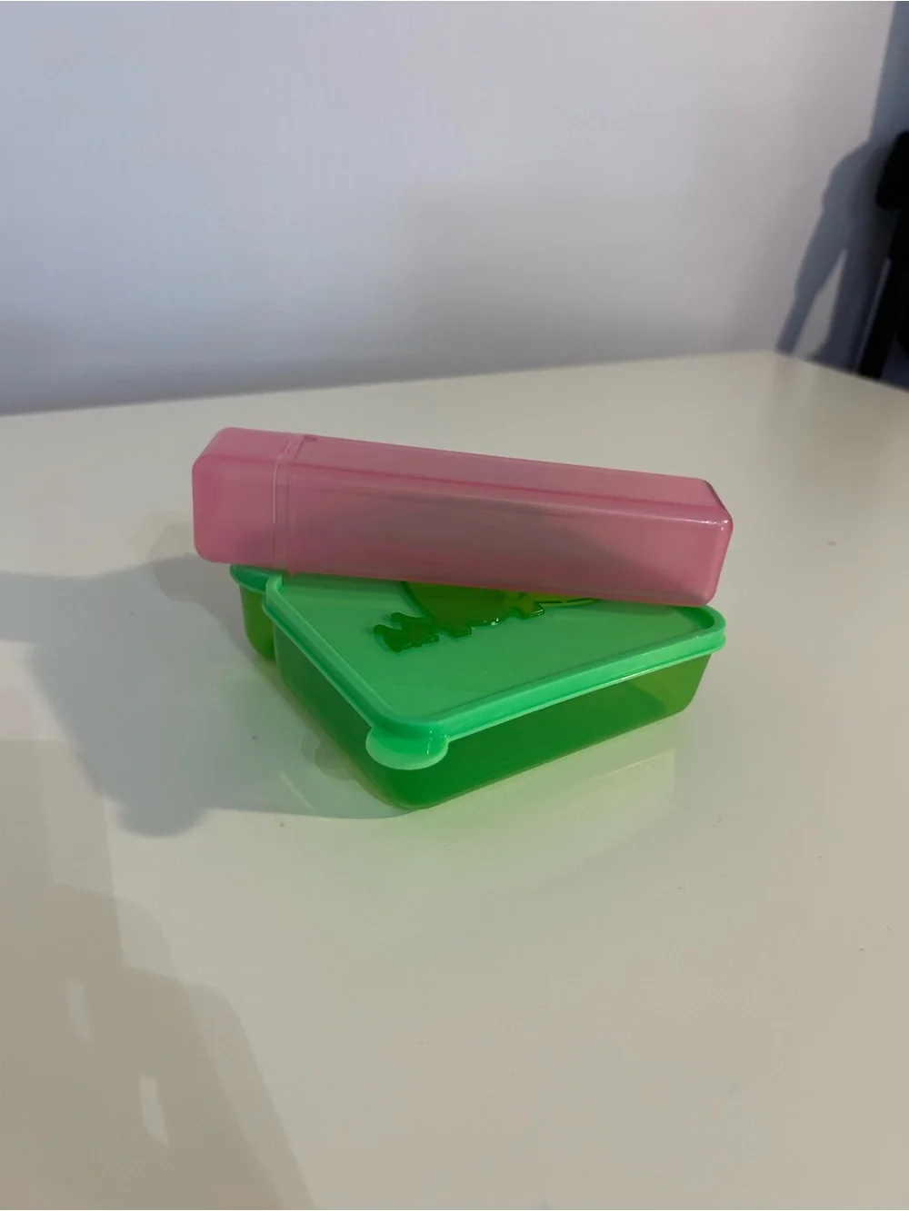 Green Sandwich Container with Pink Utensil Tube - Durable Food Storage